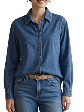 Cotton Ginny Classic Denim Shirt Back to School Western Festival Blue L